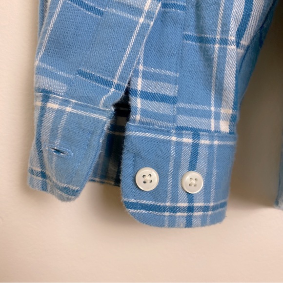 Unisex 100% Cotton Blue L.L. Bean Plaid Flannel with Button Collar - Picture 7 of 8